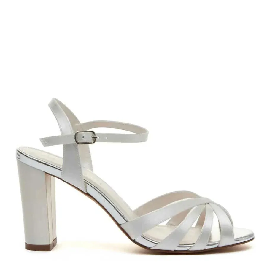 Blake - Ivory Satin Block Heel Wedding Sandals