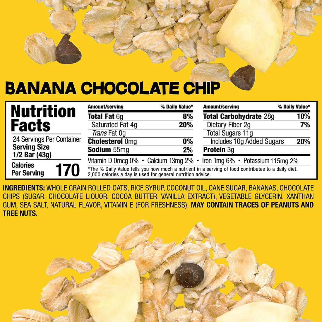 Bobo's Oatmeal Bars, Banana Chocolate Chip, Gluten Free Vegan Whole Grain Oat Bars, Pack of 12