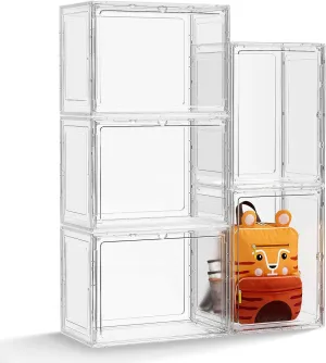 Boot Storage Organizer Tall Boots Organizer for Closet 5 Pack Clear Shoe Storage Boxes Stackable Boot Box, Heavy Duty Plastic Shoe Organizer with Magnetic Door, Boot Holder Display Case