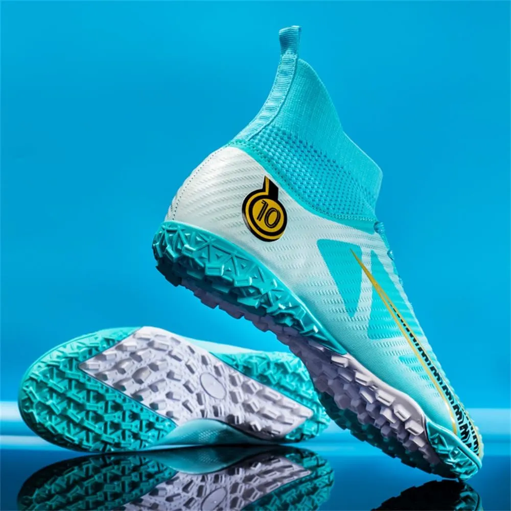 Boys Soccer Shoes Indoor Futsal Turf Youth Soccer Cleats Kids TF High-Top Football Boots for Training Outdoor Indoor Green