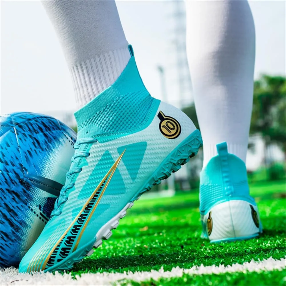 Boys Soccer Shoes Indoor Futsal Turf Youth Soccer Cleats Kids TF High-Top Football Boots for Training Outdoor Indoor Green