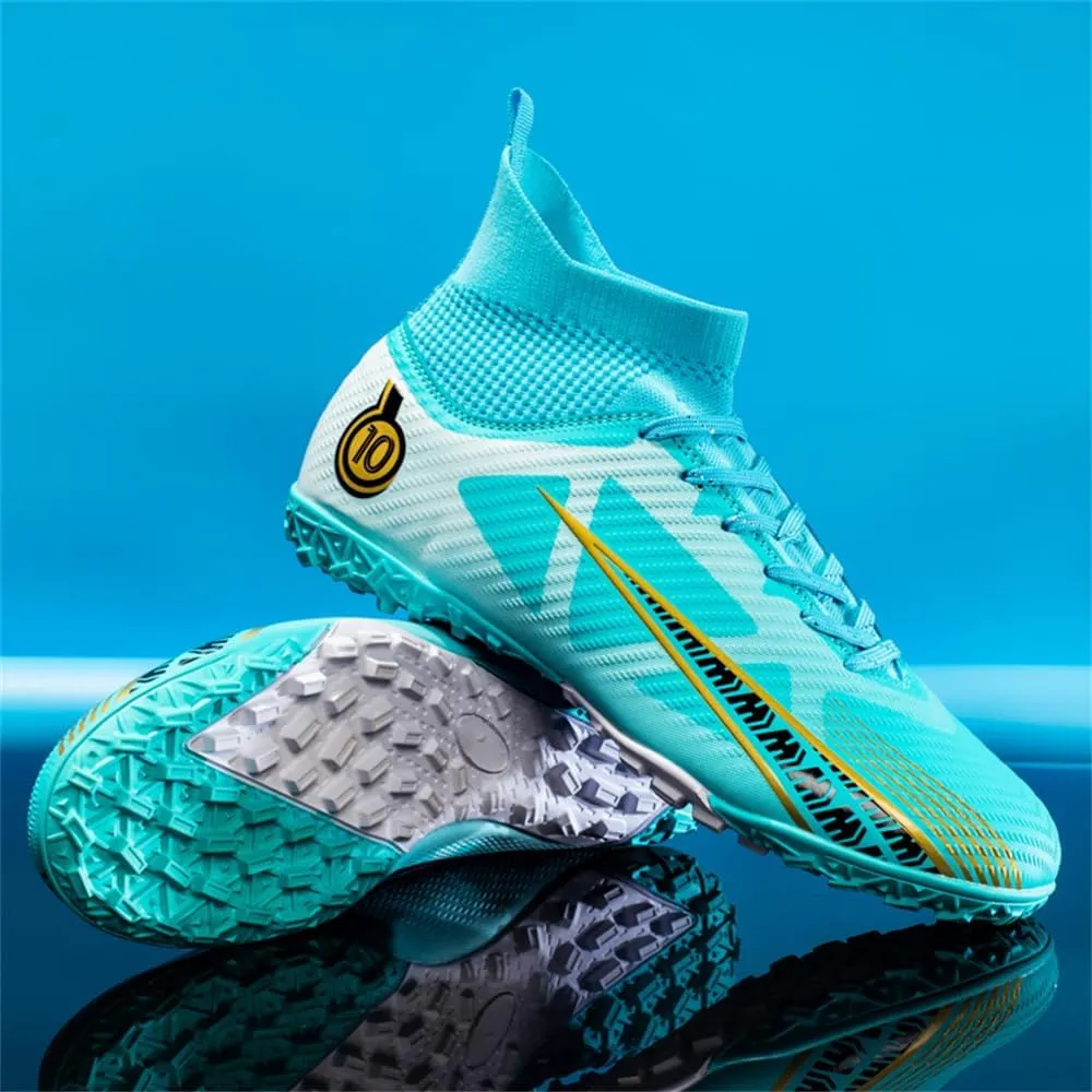 Boys Soccer Shoes Indoor Futsal Turf Youth Soccer Cleats Kids TF High-Top Football Boots for Training Outdoor Indoor Green