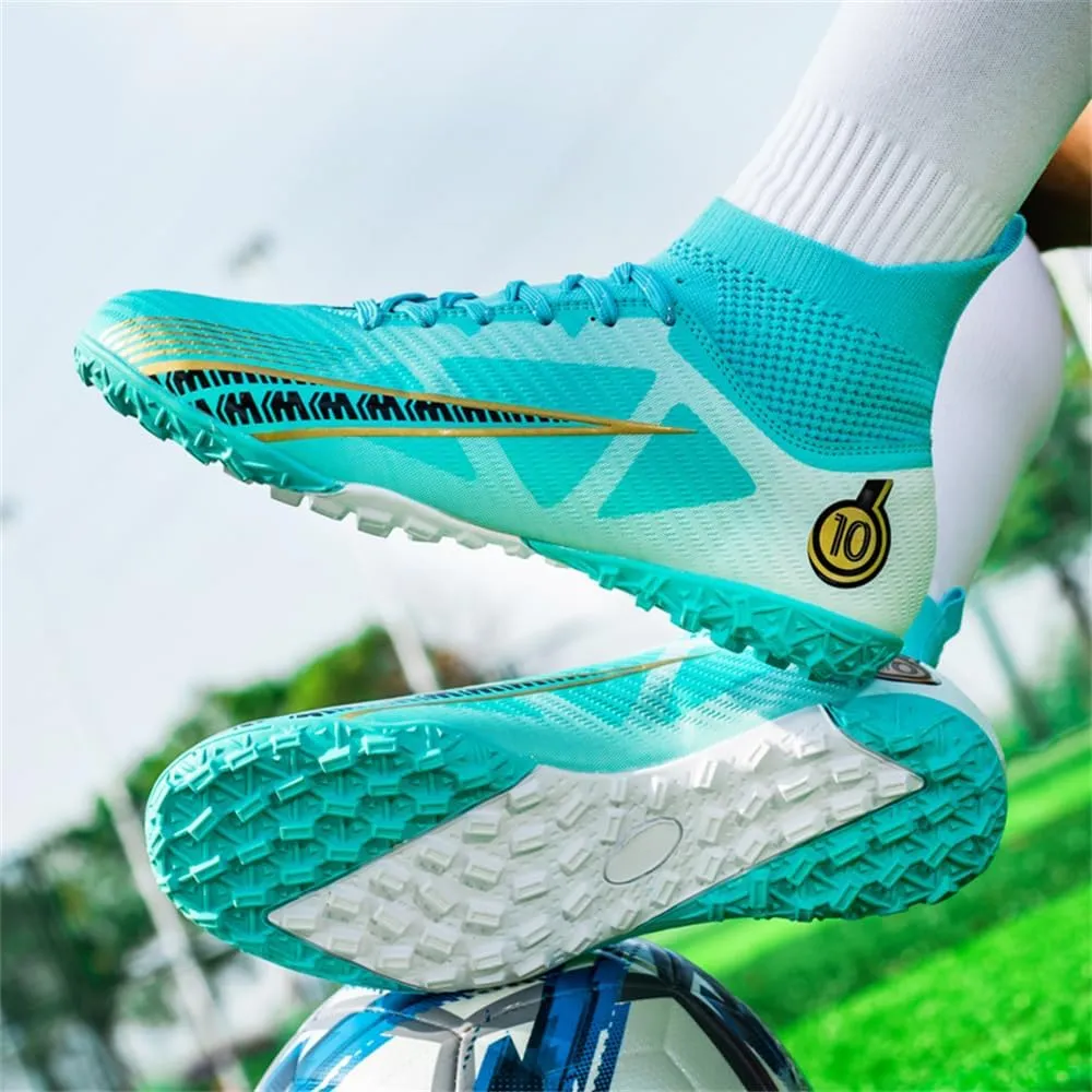 Boys Soccer Shoes Indoor Futsal Turf Youth Soccer Cleats Kids TF High-Top Football Boots for Training Outdoor Indoor Green