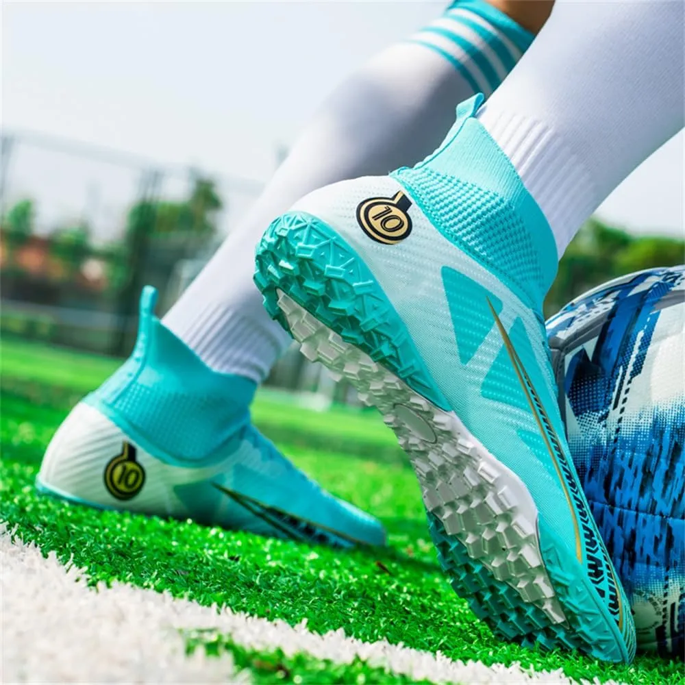 Boys Soccer Shoes Indoor Futsal Turf Youth Soccer Cleats Kids TF High-Top Football Boots for Training Outdoor Indoor Green