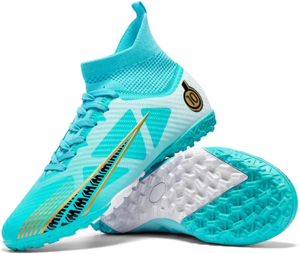 Boys Soccer Shoes Indoor Futsal Turf Youth Soccer Cleats Kids TF High-Top Football Boots for Training Outdoor Indoor Green