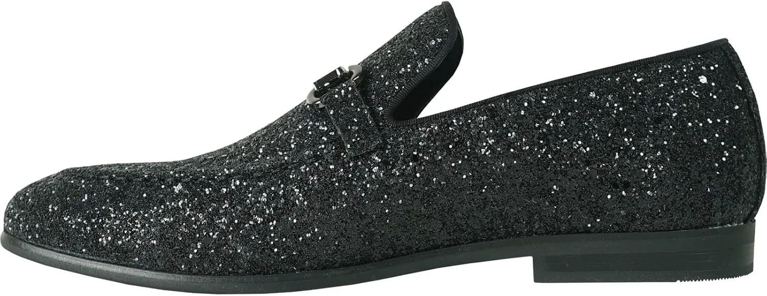 bravo! Men Dress Shoe Prom Slip-on Loafer Lace-up Oxford Cap Toe Metallic Glitter for Wedding Prom Black Blue Green Gold Pink Pewter Purple Silver Red