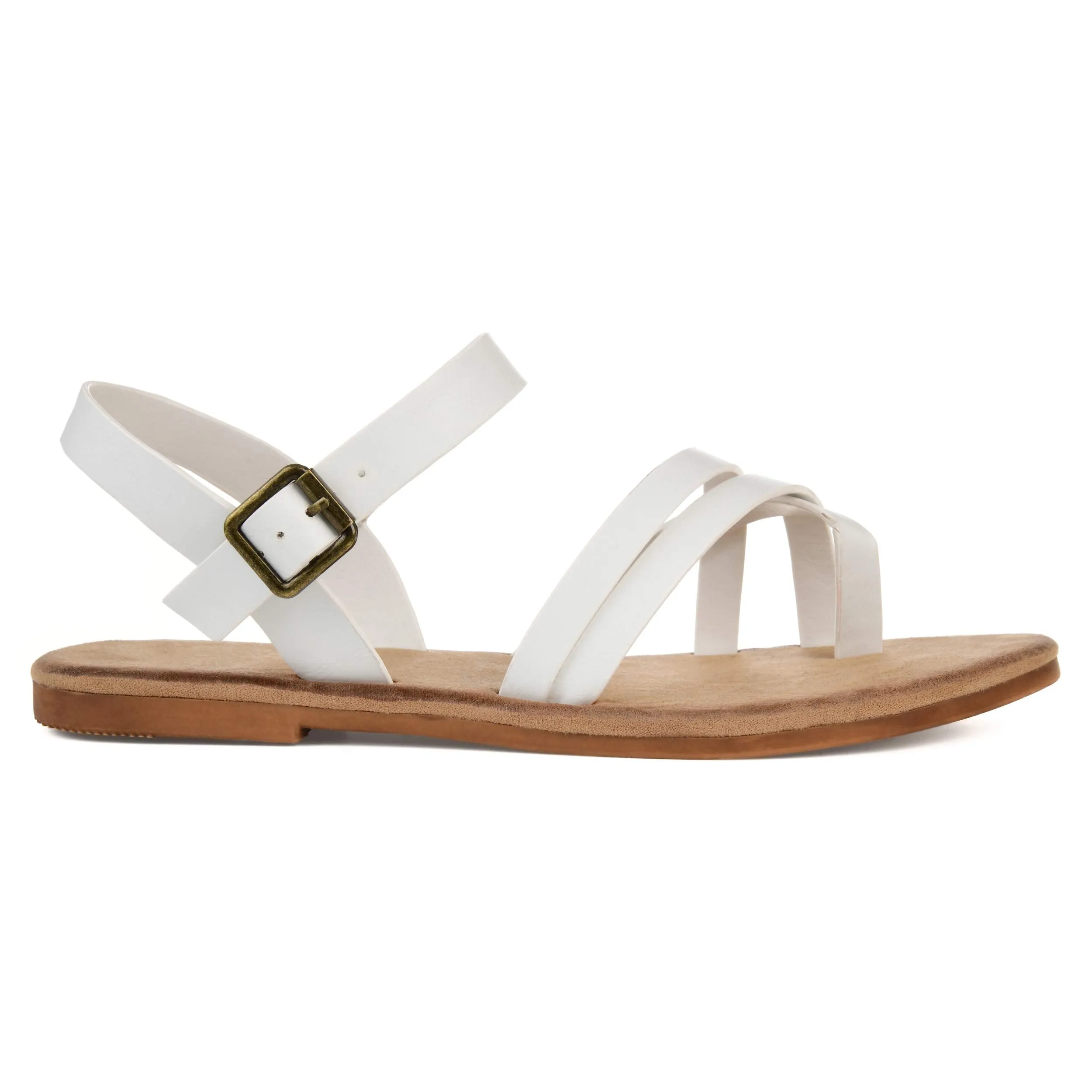 Brinley Co. Womens Strappy Ankle Wrap Sandal White, 5.5 Regular US