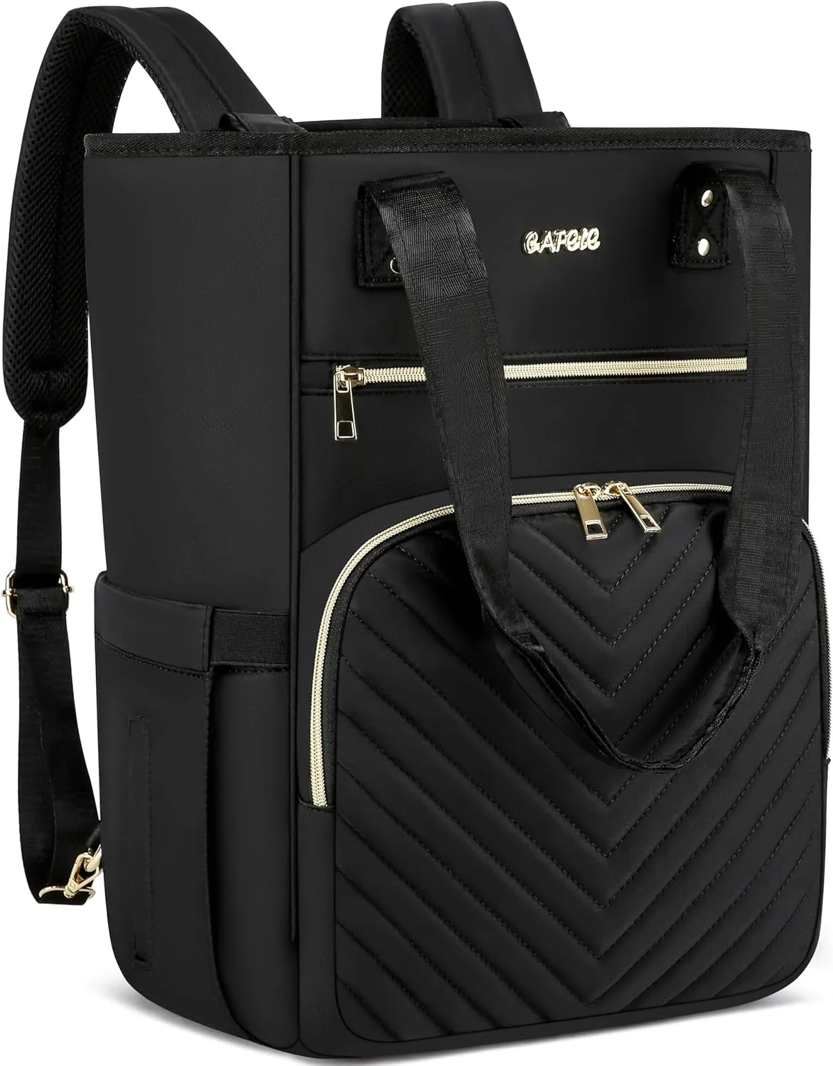 CAFELE Laptop Backpack for Women 17 inch,Quilted Convertible Backpack Tote Laptop Computer Work Bag,Cute Womens Travel Backpack Purse College Teacher Carry on Back pack with USB Port,Black(2322H-01)