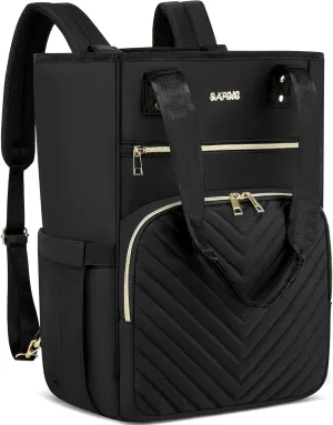 CAFELE Laptop Backpack for Women 17 inch,Quilted Convertible Backpack Tote Laptop Computer Work Bag,Cute Womens Travel Backpack Purse College Teacher Carry on Back pack with USB Port,Black(2322H-01)
