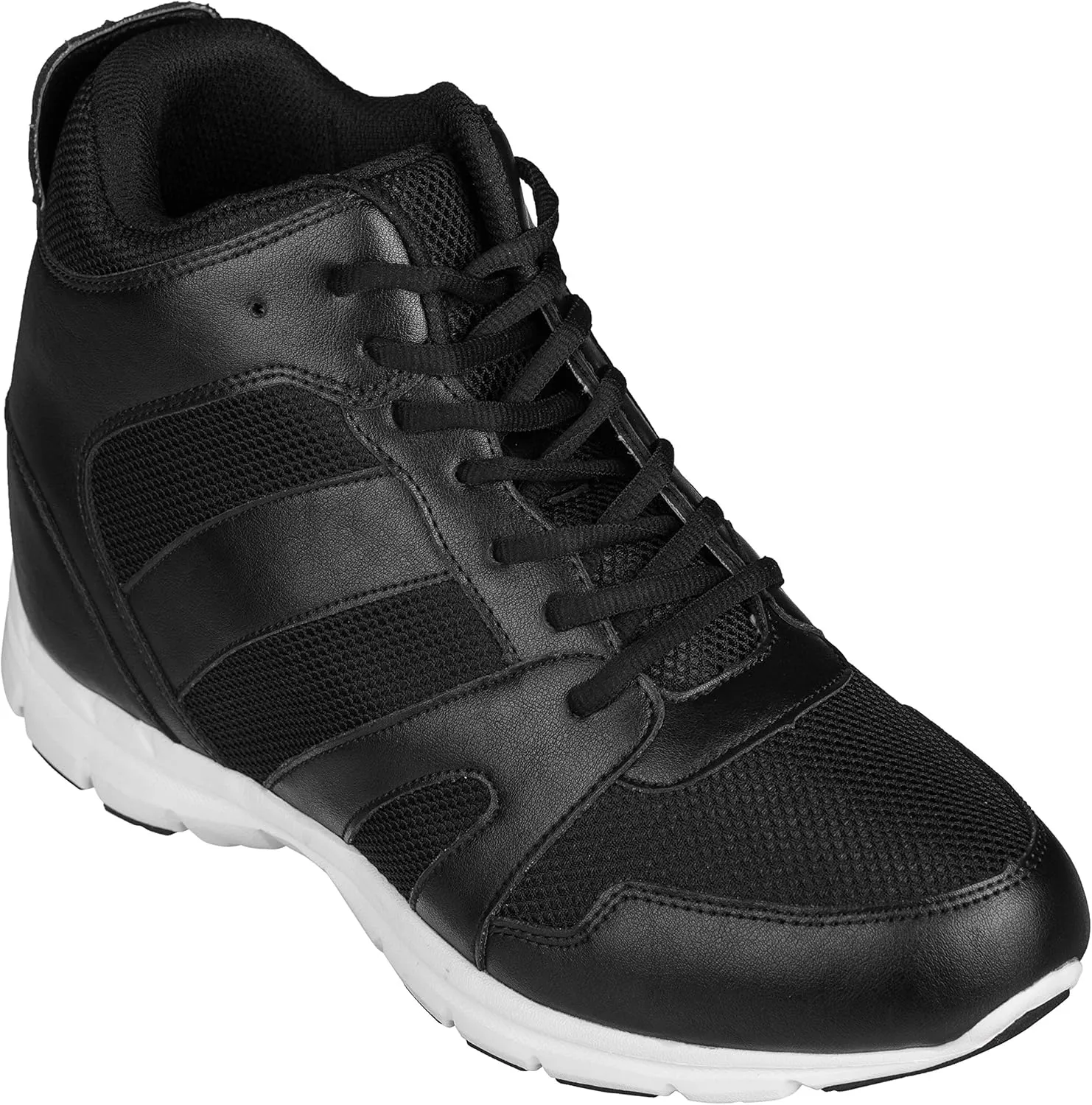 CALTO Men's Invisible Height Increasing Elevator Shoes - Black Leather/Mesh Lace-up Sporty Trainers - 4 Inches Taller - G3330 - Size 8 D(M) US