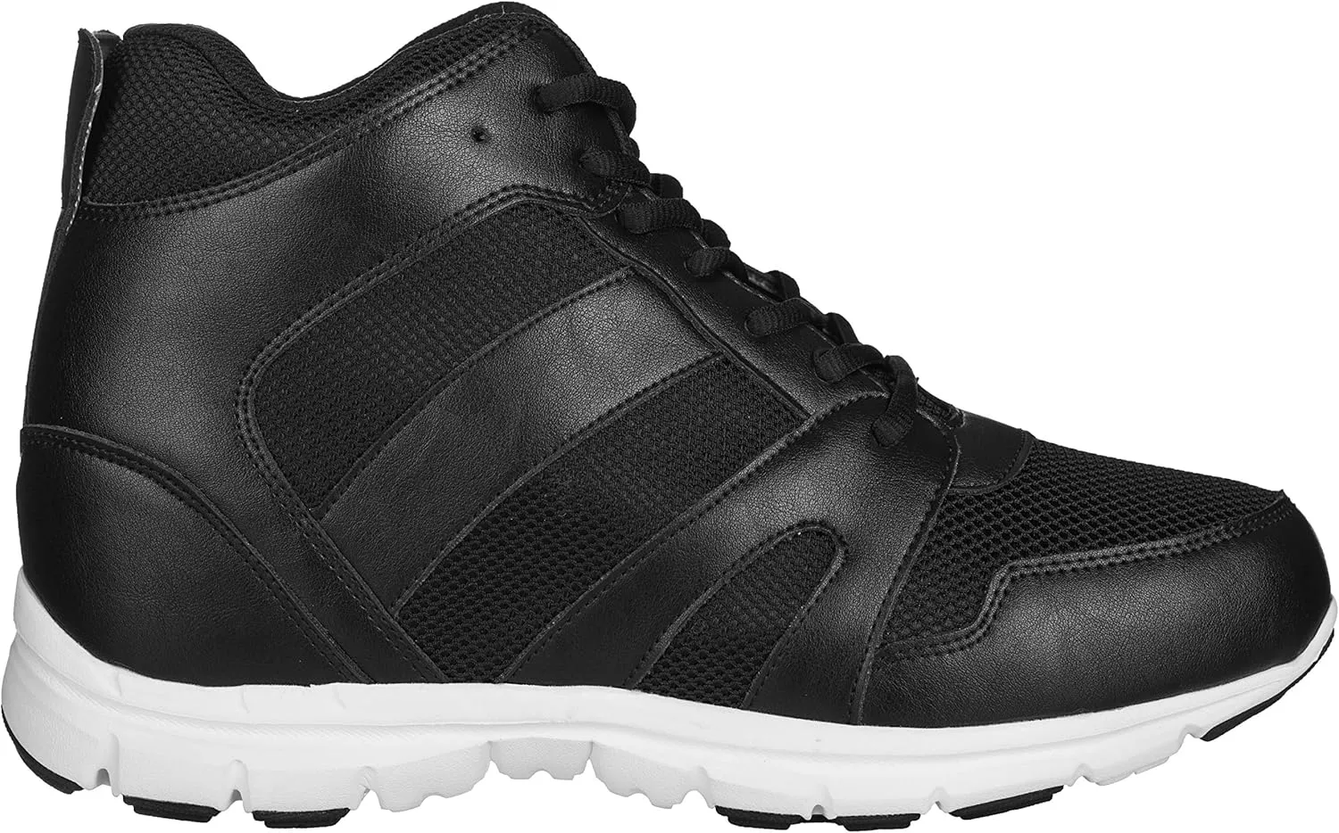 CALTO Men's Invisible Height Increasing Elevator Shoes - Black Leather/Mesh Lace-up Sporty Trainers - 4 Inches Taller - G3330 - Size 8 D(M) US