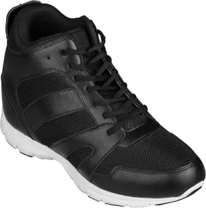 CALTO Men's Invisible Height Increasing Elevator Shoes - Black Leather/Mesh Lace-up Sporty Trainers - 4 Inches Taller - G3330 - Size 9 D(M) US