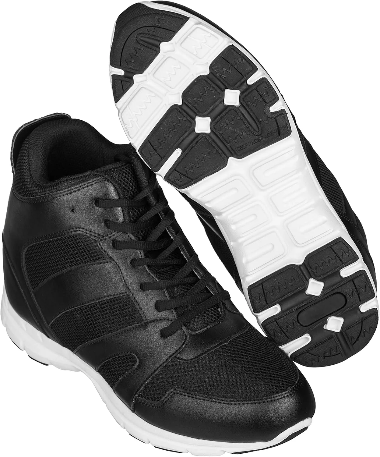 CALTO Men's Invisible Height Increasing Elevator Shoes - Black Leather/Mesh Lace-up Sporty Trainers - 4 Inches Taller - G3330 - Size 9 D(M) US
