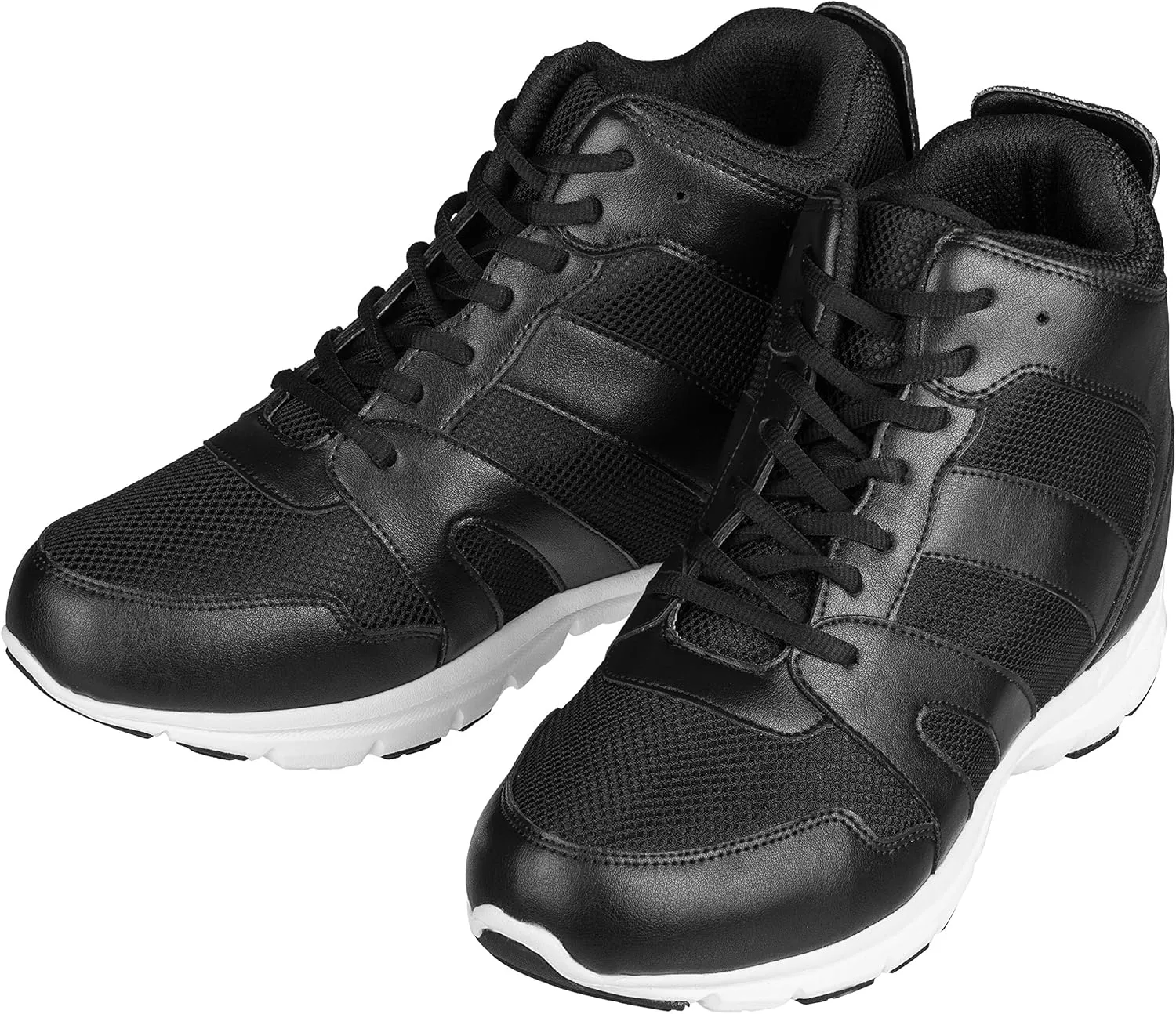 CALTO Men's Invisible Height Increasing Elevator Shoes - Black Leather/Mesh Lace-up Sporty Trainers - 4 Inches Taller - G3330 - Size 9 D(M) US