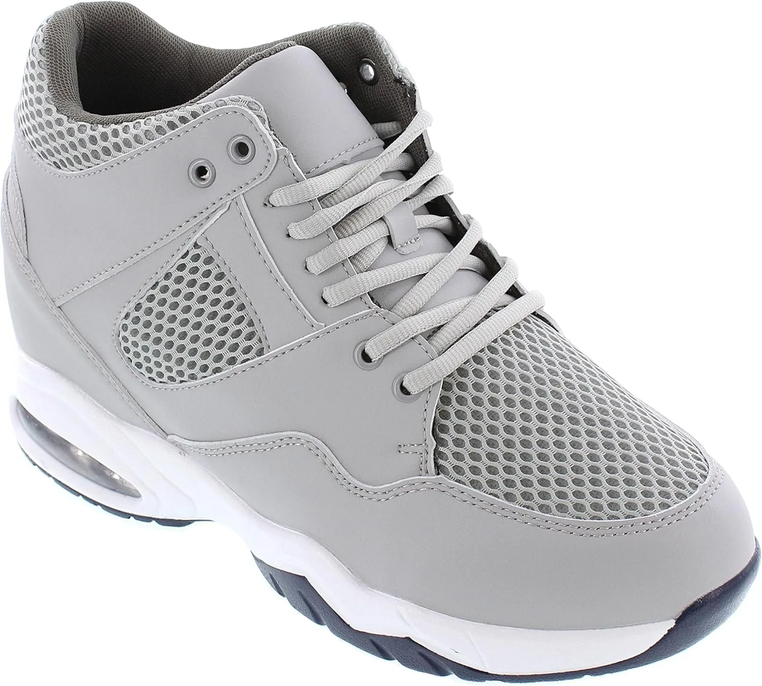 CALTO Men's Invisible Height Increasing Elevator Trainer Shoes - Grey Leather/Mesh Lace-up Lightweight Trainers Sneakers - 3.4 Inches Taller - H329084 - Size 12 D(M) US