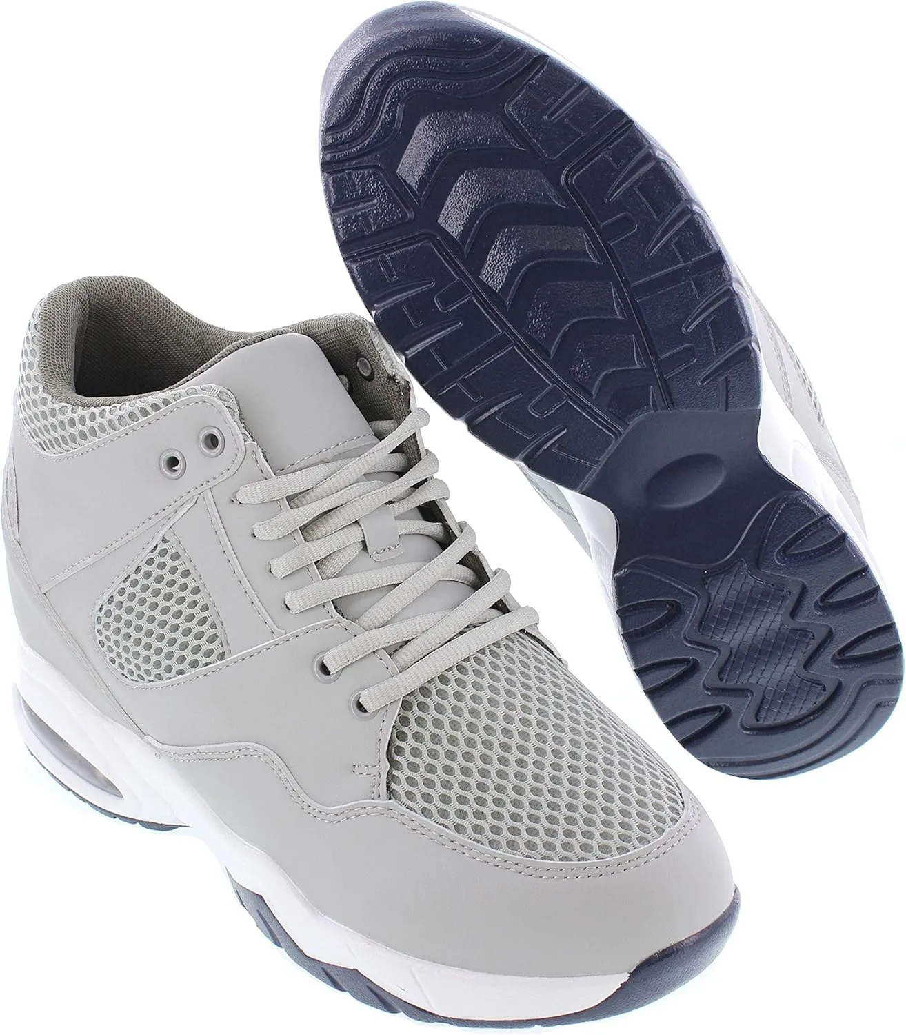 CALTO Men's Invisible Height Increasing Elevator Trainer Shoes - Grey Leather/Mesh Lace-up Lightweight Trainers Sneakers - 3.4 Inches Taller - H329084 - Size 12 D(M) US