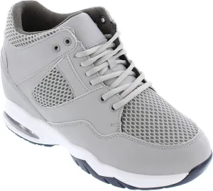 CALTO Men's Invisible Height Increasing Elevator Trainer Shoes - Grey Leather/Mesh Lace-up Lightweight Trainers Sneakers - 3.4 Inches Taller - H329084 - Size 12 D(M) US