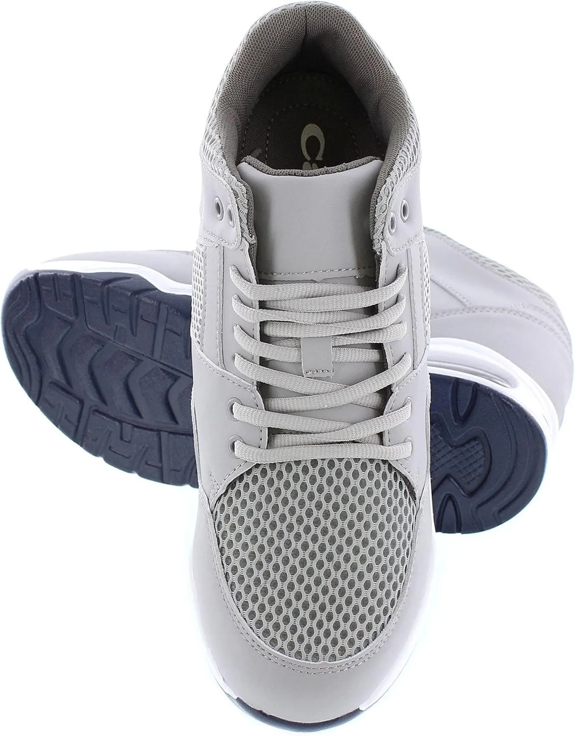 CALTO Men's Invisible Height Increasing Elevator Trainer Shoes - Grey Leather/Mesh Lace-up Lightweight Trainers Sneakers - 3.4 Inches Taller - H329084 - Size 12 D(M) US