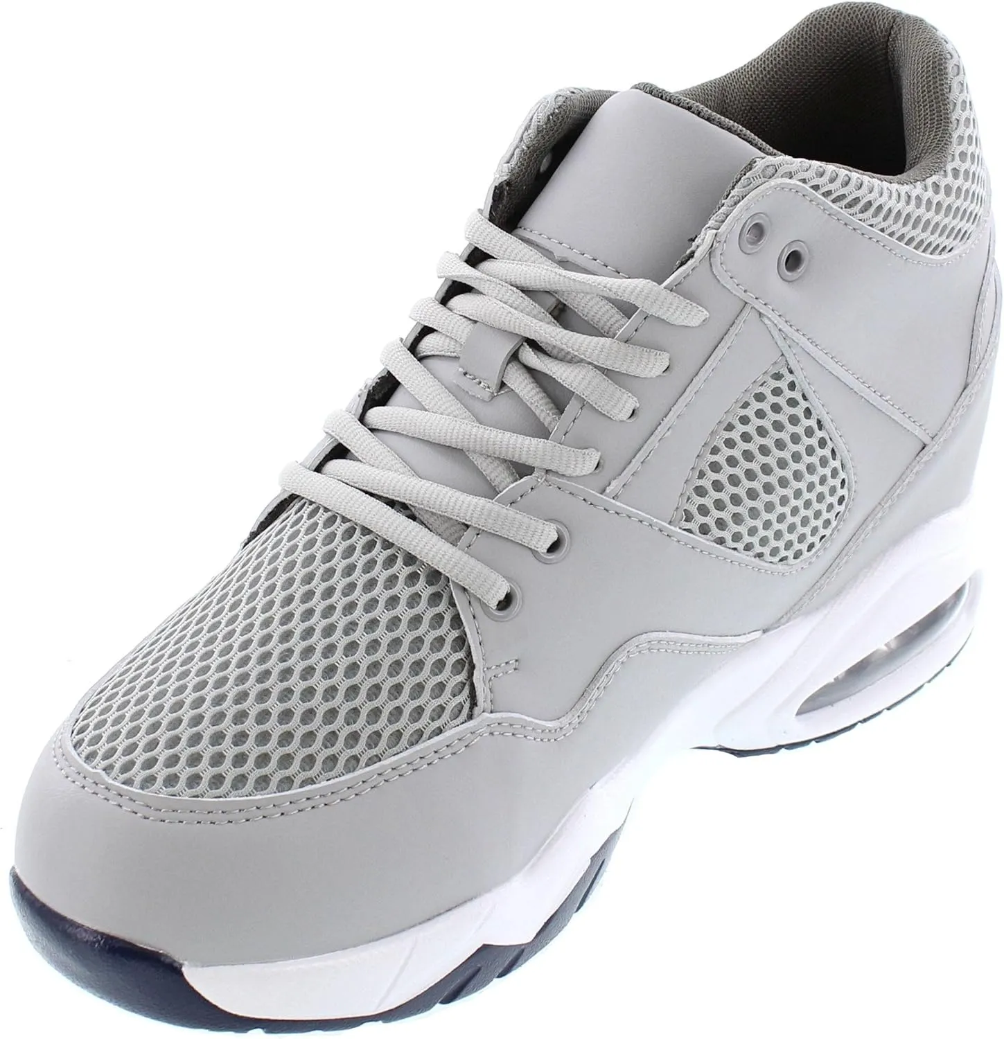 CALTO Men's Invisible Height Increasing Elevator Trainer Shoes - Grey Leather/Mesh Lace-up Lightweight Trainers Sneakers - 3.4 Inches Taller - H329084 - Size 12 D(M) US