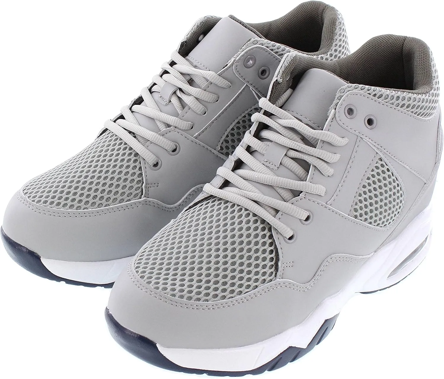 CALTO Men's Invisible Height Increasing Elevator Trainer Shoes - Grey Leather/Mesh Lace-up Lightweight Trainers Sneakers - 3.4 Inches Taller - H329084 - Size 12 D(M) US
