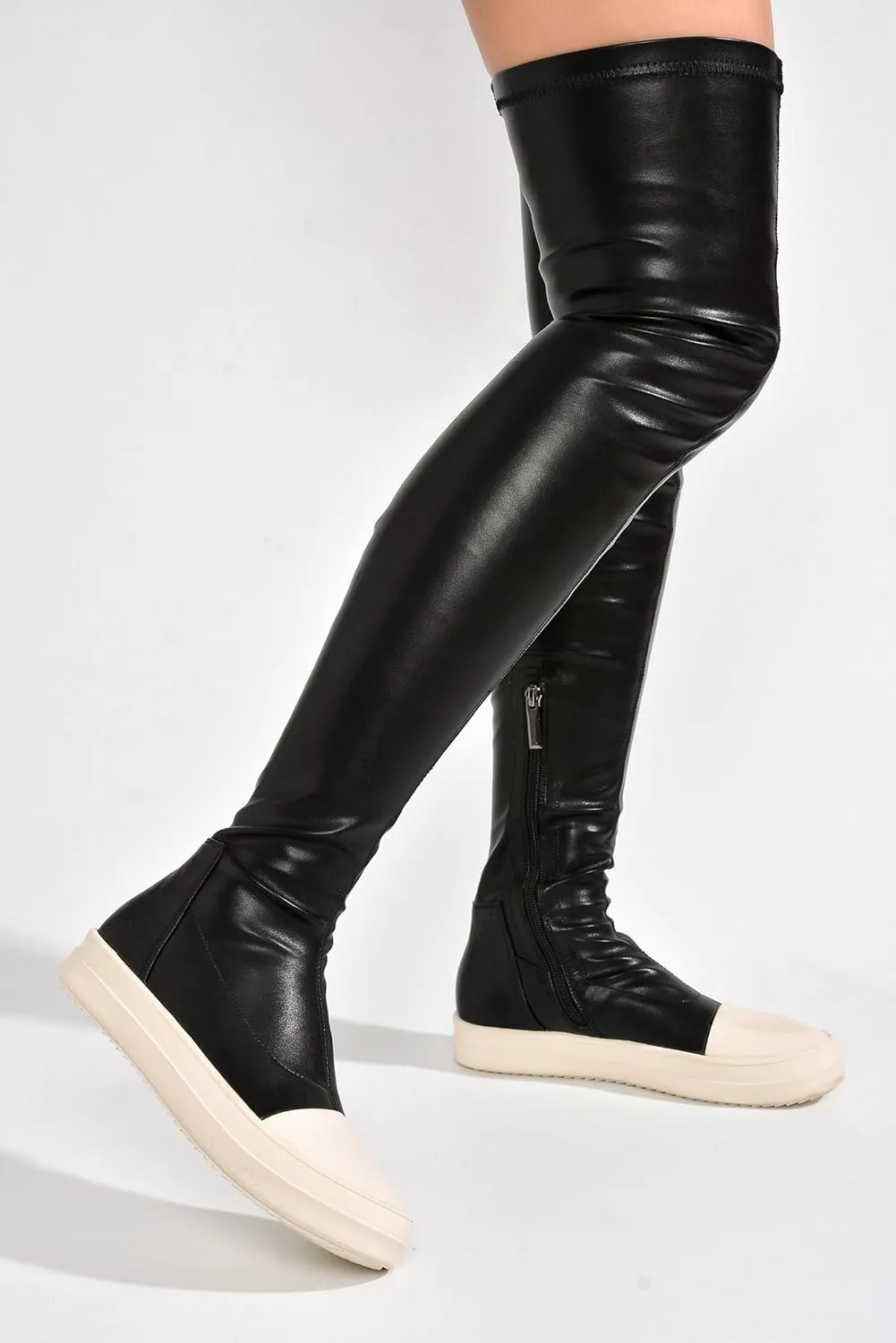 Cape Robbin Women Lug Sole Over the Knee Thigh high Round Toe Flat boots