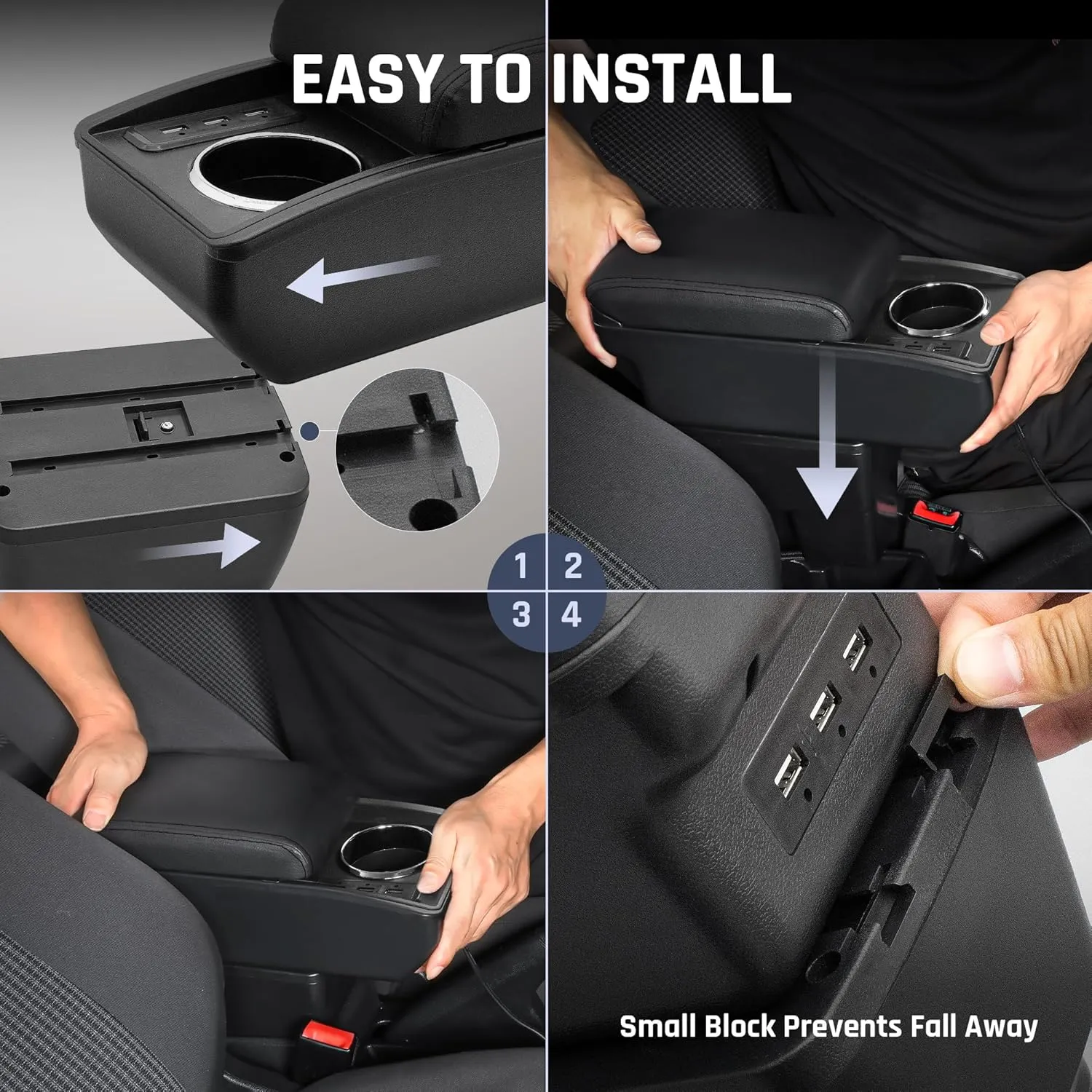 Car Armrest Storage Box for Mitsubishi Mirage Attrage 2014-2024 Double Layer Center Console for Mitsubishi Mirage Armrest Console with 6 USB Ports and Cup Holder Car Armrest Accessory (Black Thread)