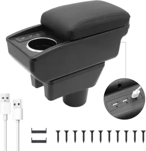 Car Armrest Storage Box for Mitsubishi Mirage Attrage 2014-2024 Double Layer Center Console for Mitsubishi Mirage Armrest Console with 6 USB Ports and Cup Holder Car Armrest Accessory (Black Thread)