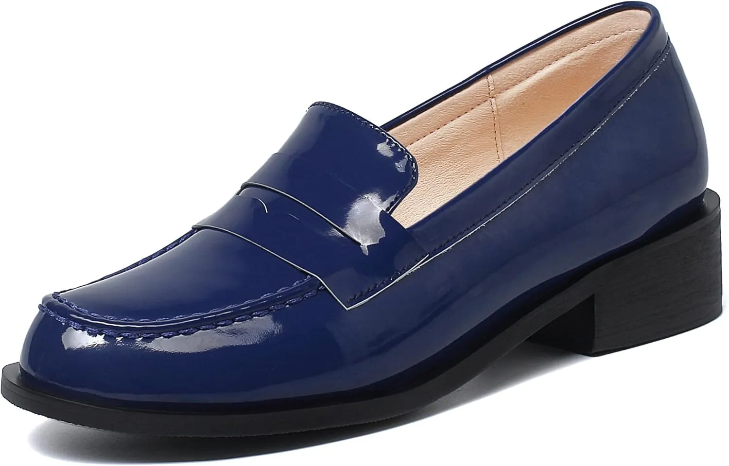 Caradise Women's Patent Leather Loafers Block Heel Slip On Casual Shoes