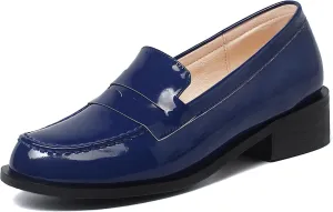 Caradise Women's Patent Leather Loafers Block Heel Slip On Casual Shoes