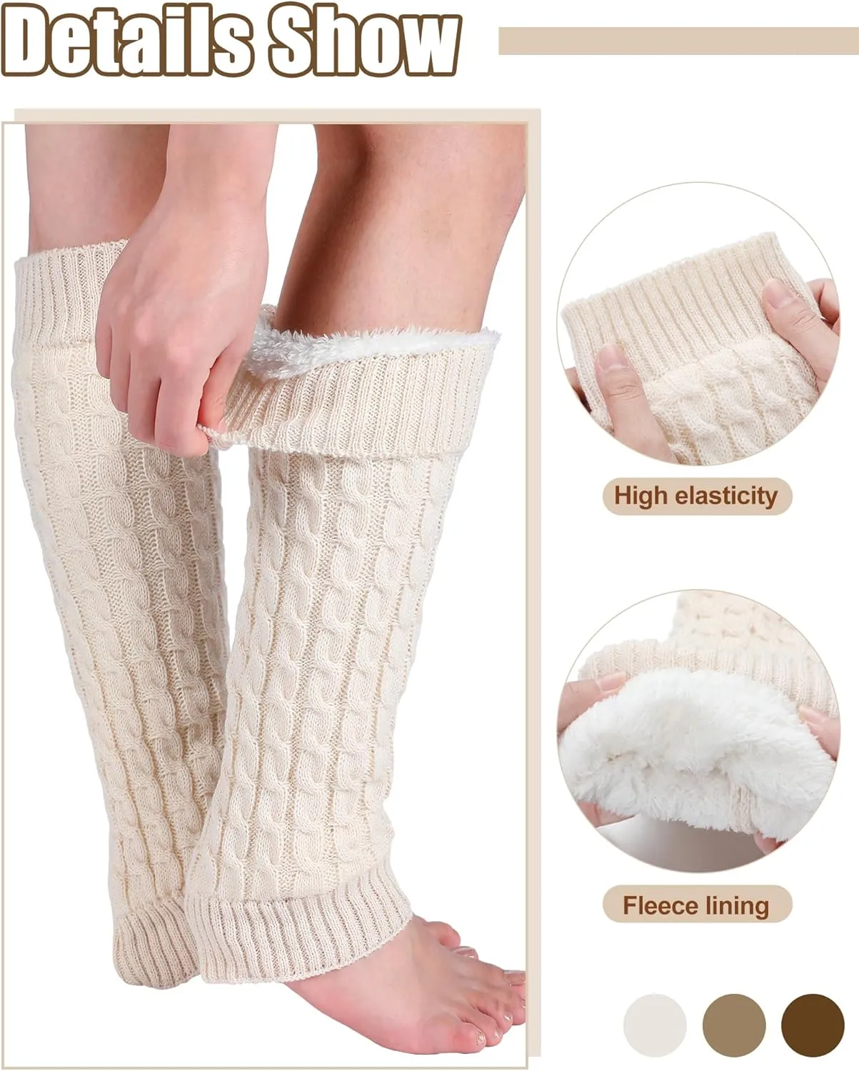 Chuarry 3 Pairs Winter Fleece Lined Leg Warmer for Women Skating Leg Warmer Long Boot Socks for Women Skating Every Day Wear