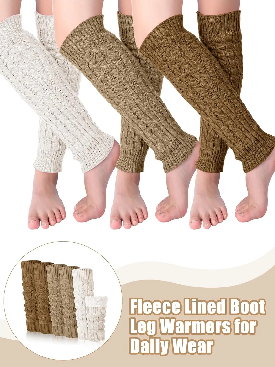 Chuarry 3 Pairs Winter Fleece Lined Leg Warmer for Women Skating Leg Warmer Long Boot Socks for Women Skating Every Day Wear