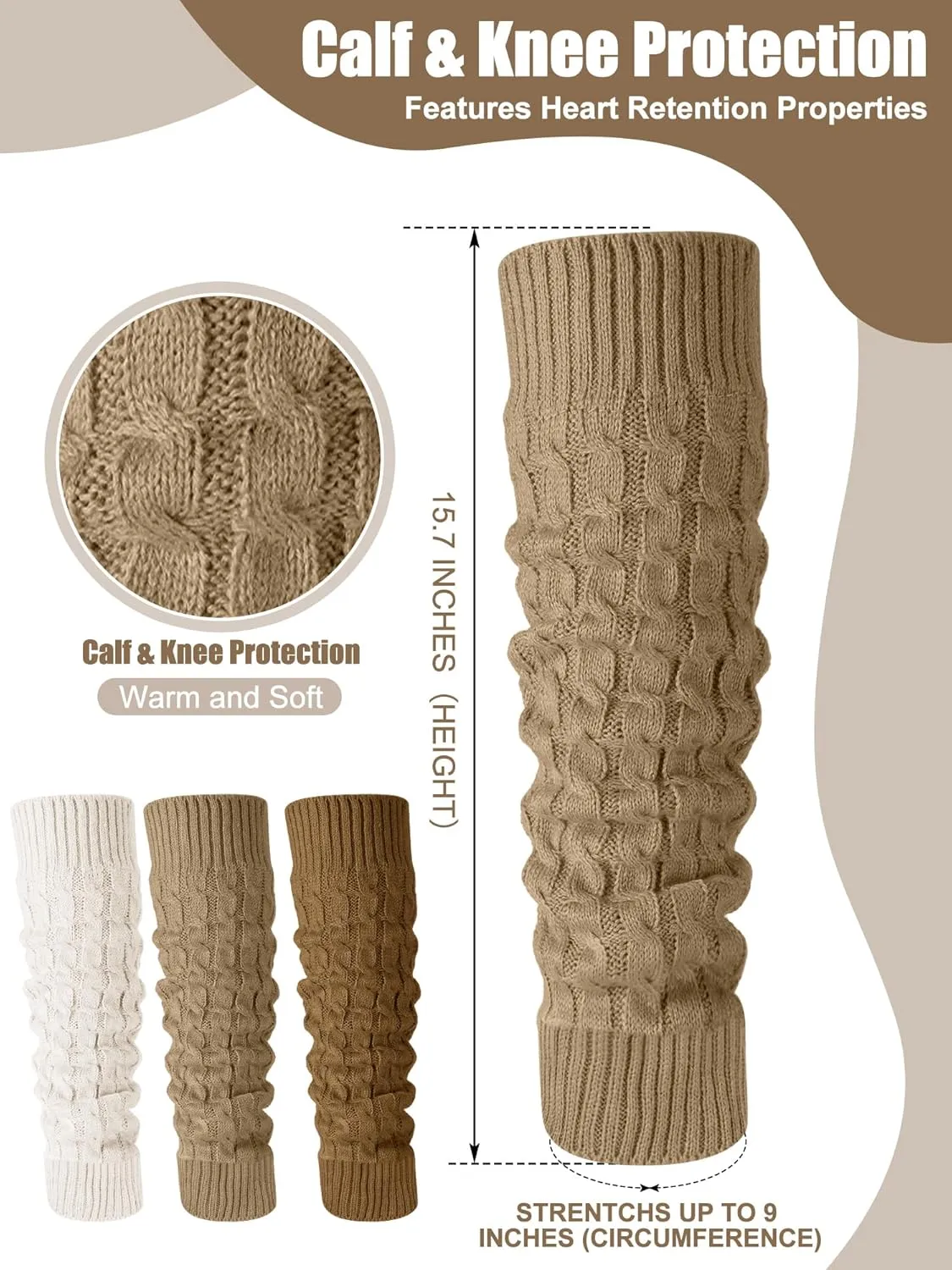 Chuarry 3 Pairs Winter Fleece Lined Leg Warmer for Women Skating Leg Warmer Long Boot Socks for Women Skating Every Day Wear