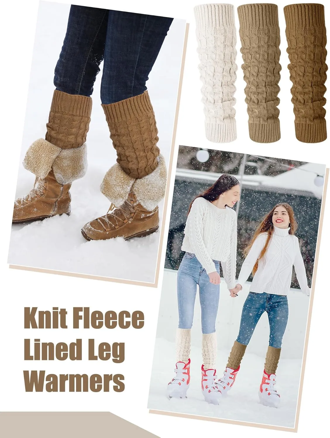 Chuarry 3 Pairs Winter Fleece Lined Leg Warmer for Women Skating Leg Warmer Long Boot Socks for Women Skating Every Day Wear