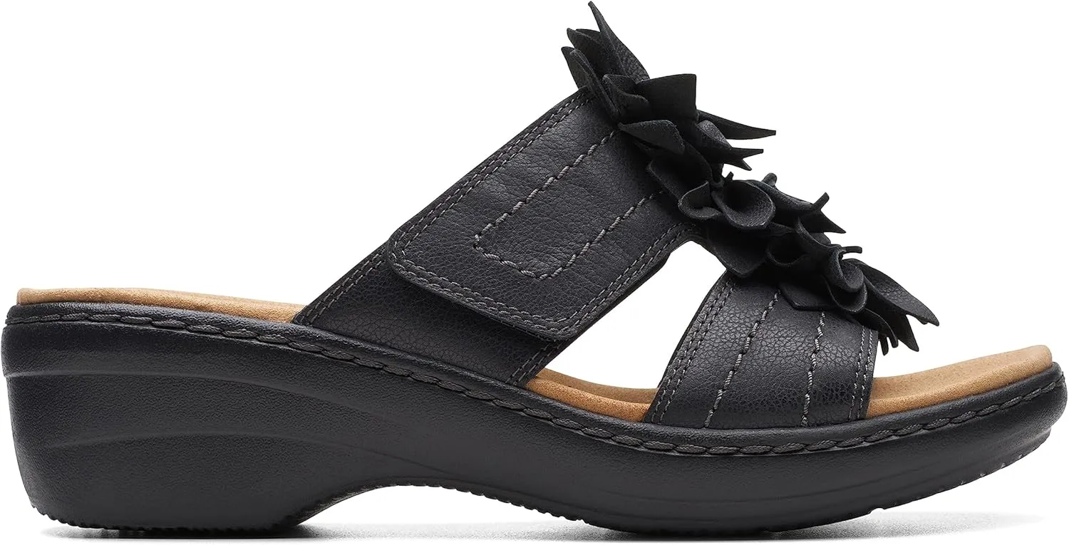 Clarks Women's Merliah Raelyn Slide Sandal, Black Leather, 12