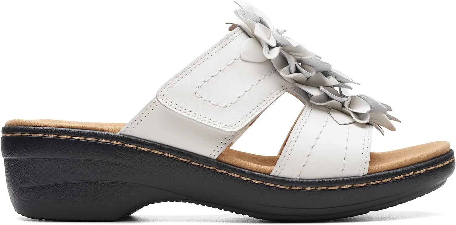 Clarks Women's Merliah Raelyn Slide Sandal, White Leather, 9