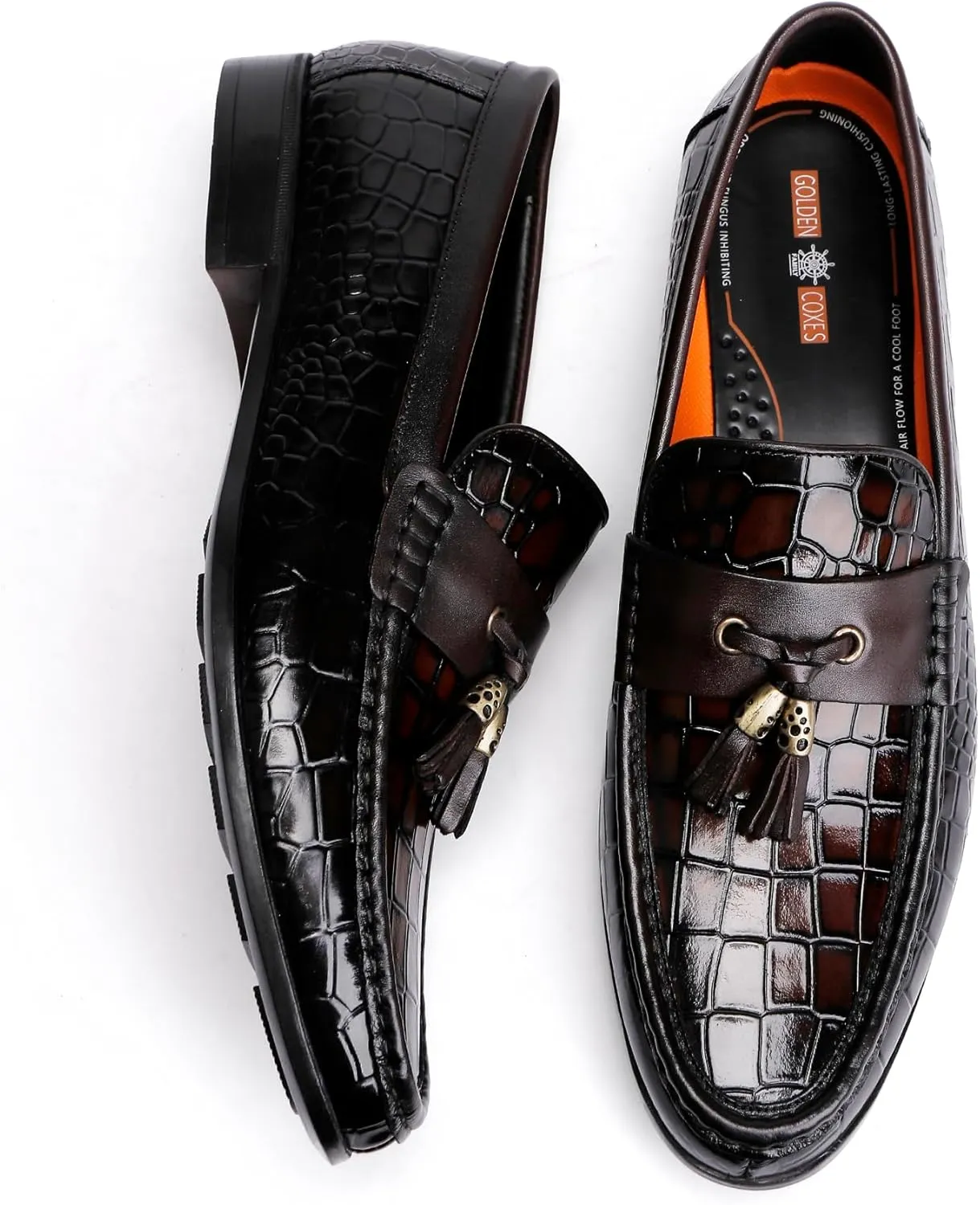 Classic Men's Leather Tassel Dress Shoes Formal Alligator Printed Business Penny Loafer Driving Party Wedding Shoes for Mens
