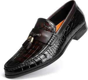 Classic Men's Leather Tassel Dress Shoes Formal Alligator Printed Business Penny Loafer Driving Party Wedding Shoes for Mens