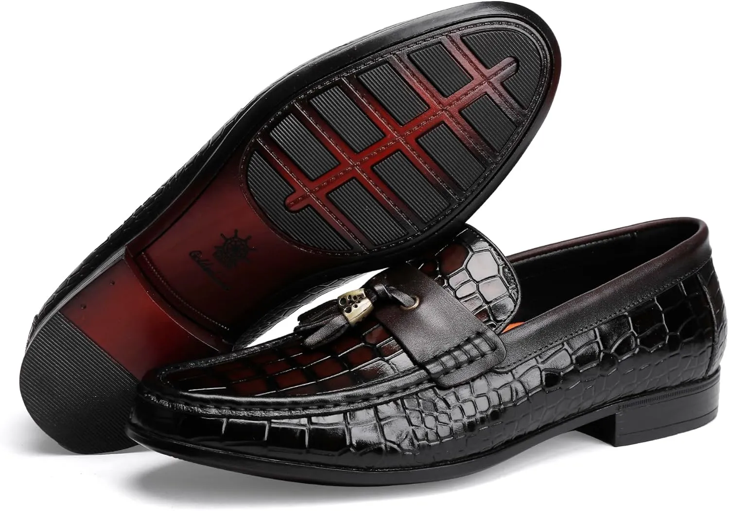Classic Men's Leather Tassel Dress Shoes Formal Alligator Printed Business Penny Loafer Driving Party Wedding Shoes for Mens