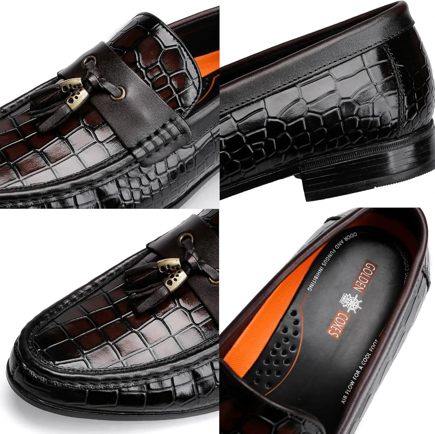 Classic Men's Leather Tassel Dress Shoes Formal Alligator Printed Business Penny Loafer Driving Party Wedding Shoes for Mens