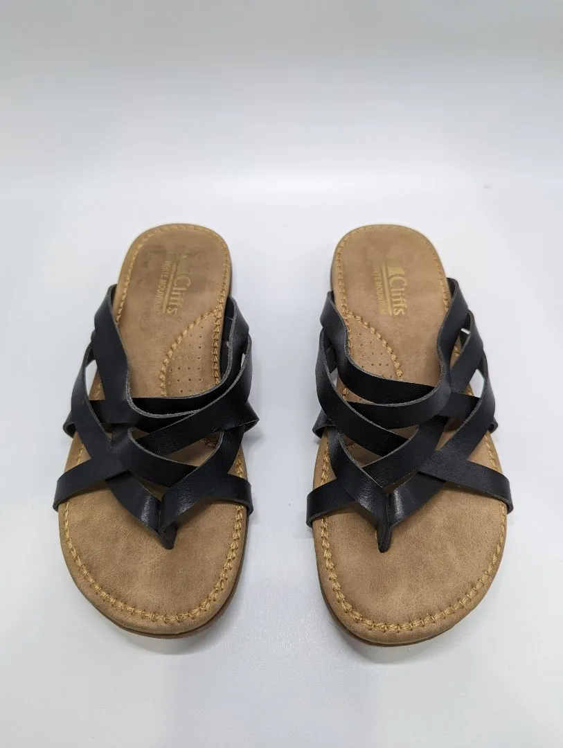 Cliffs by White Mountain Black Leather Strappy Sandal