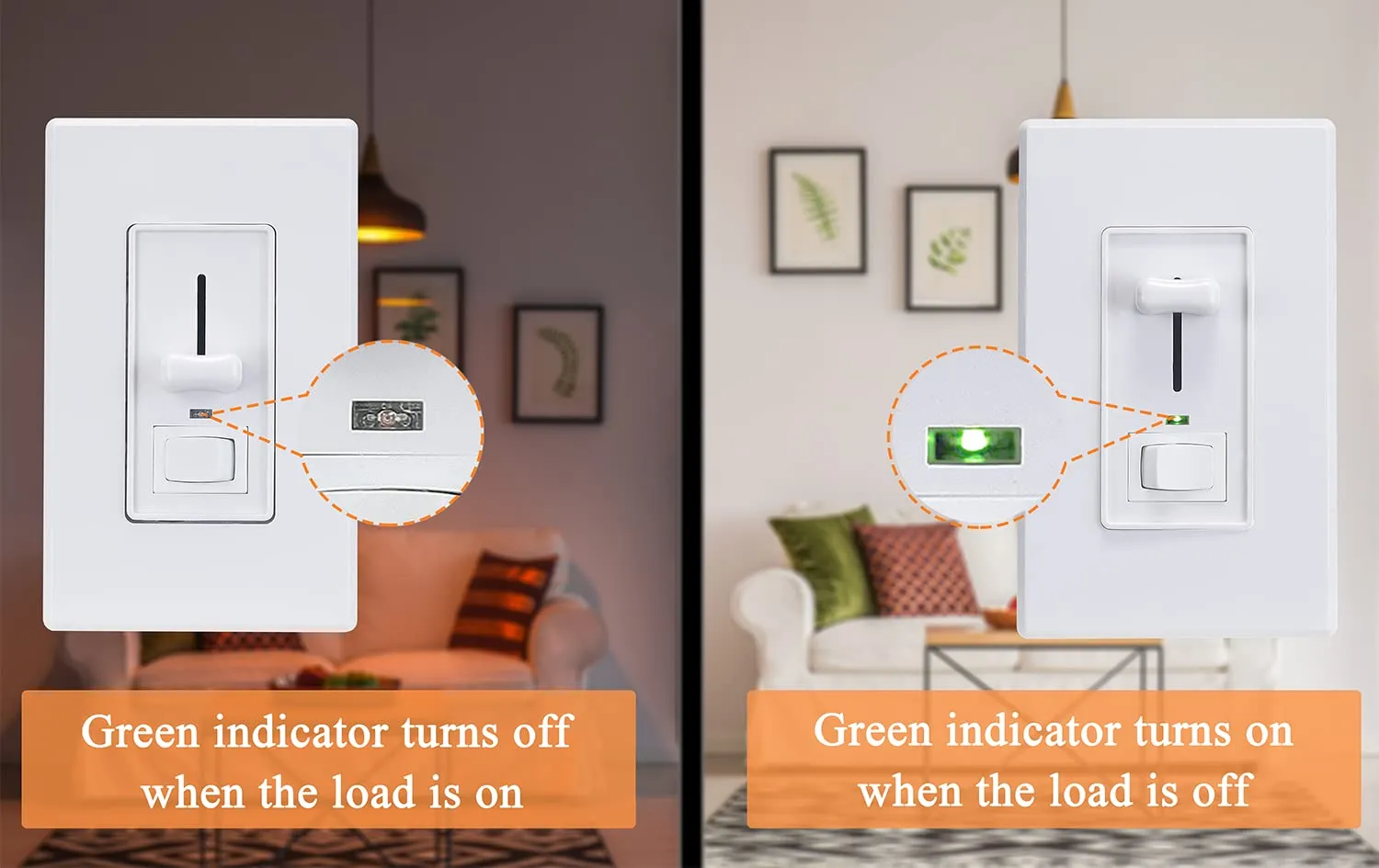 Cloudy Bay in Wall Dimmer Switch with Green Indicator,for LED Light/CFL/Incandescent, Single Pole &3-Way Dimmable Slide,600 Watt max,Cover Plate Included,White,UL Listed