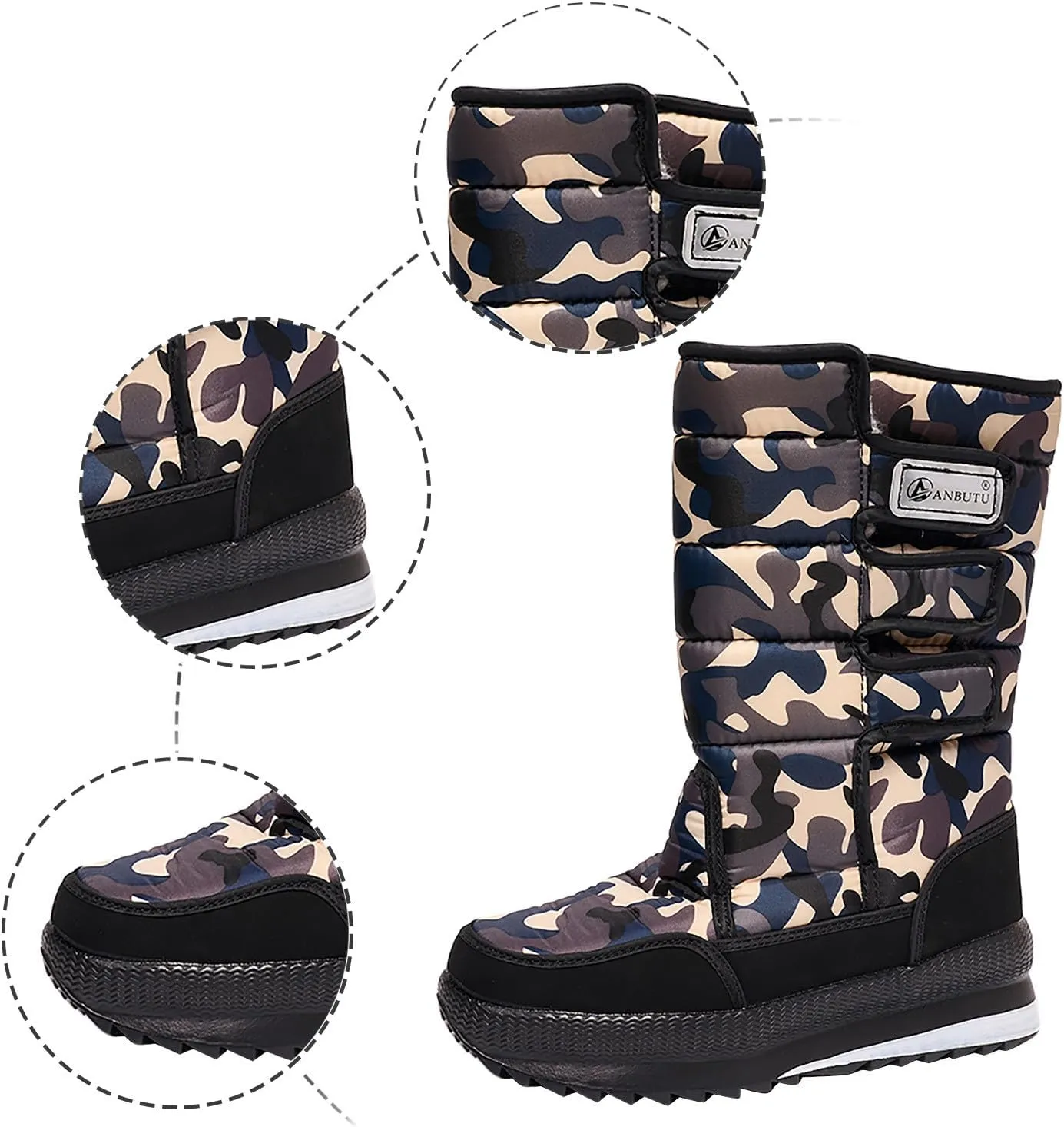 Cold Proof Mid Calf Snow Boots for Men Water Proof Thick Bottom Insulated Winter Boots Mens Hiking Shoes Light Weight