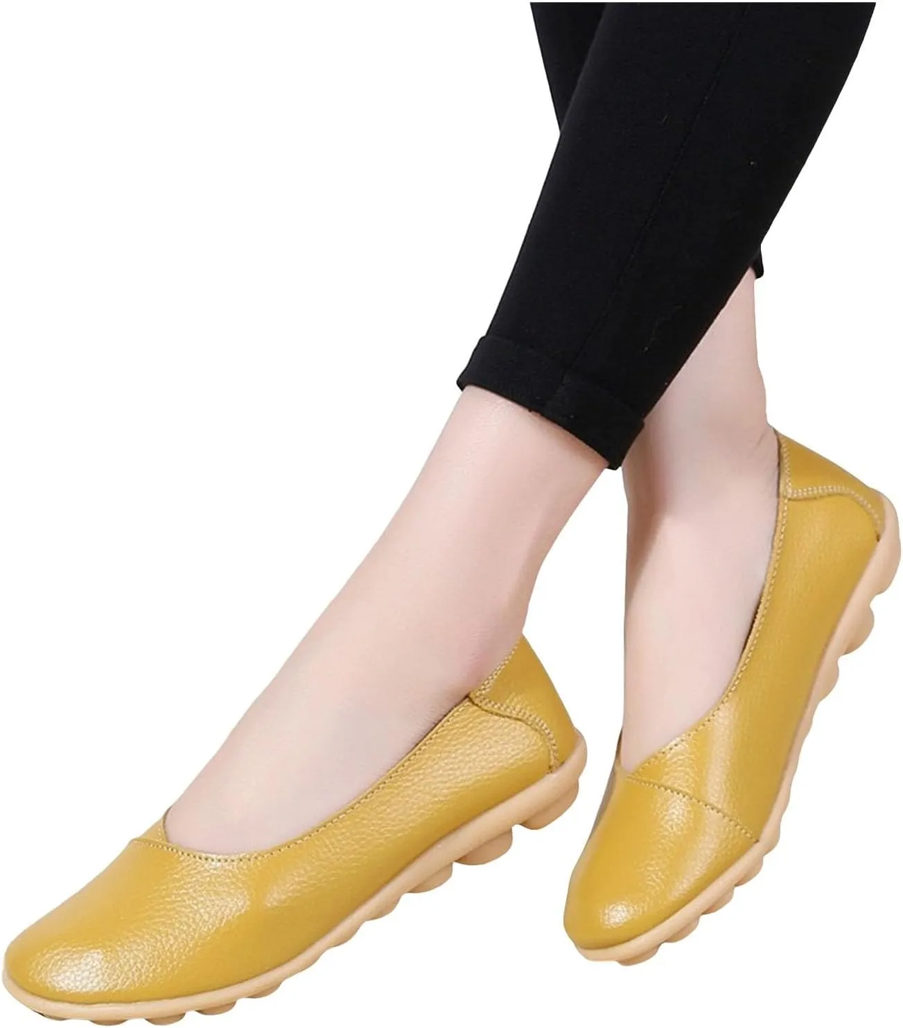 Comfortable Leather Shoes for Women Solid Non Slip 女式平底鞋 Shoes Soft Walking Driving Business Casual Elevator