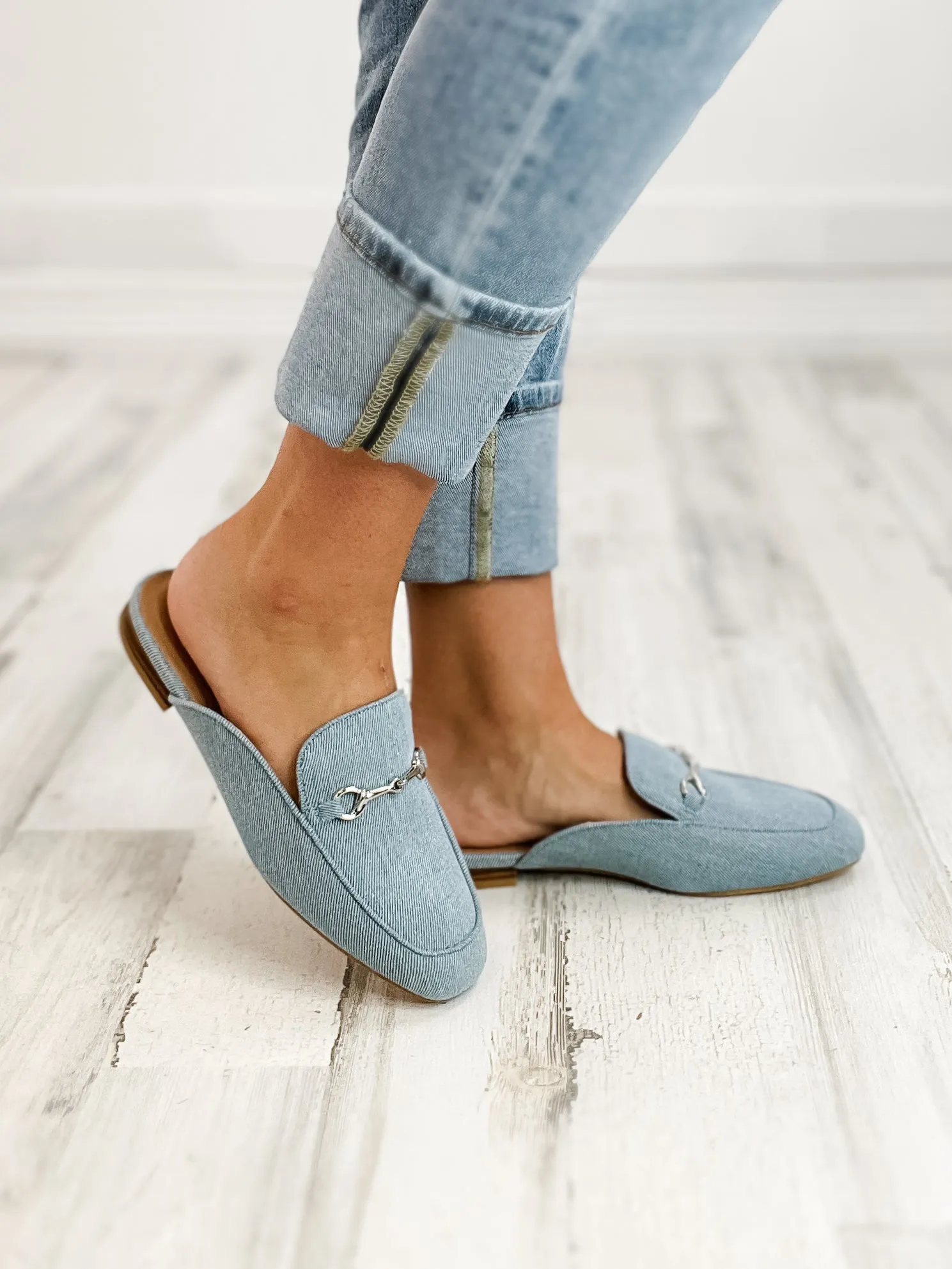 Corkys Charmer Loafer Slides in Blue Denim