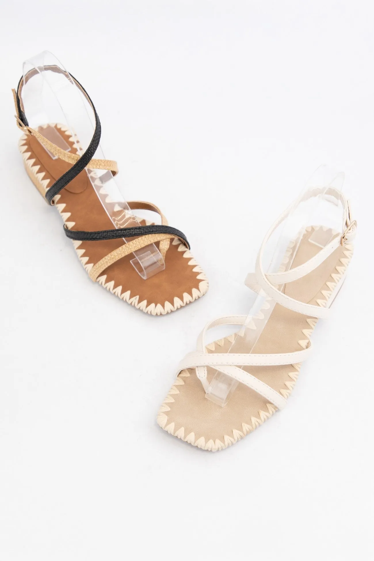 Cream Redial Stitched Edge Cross Strap Sandals