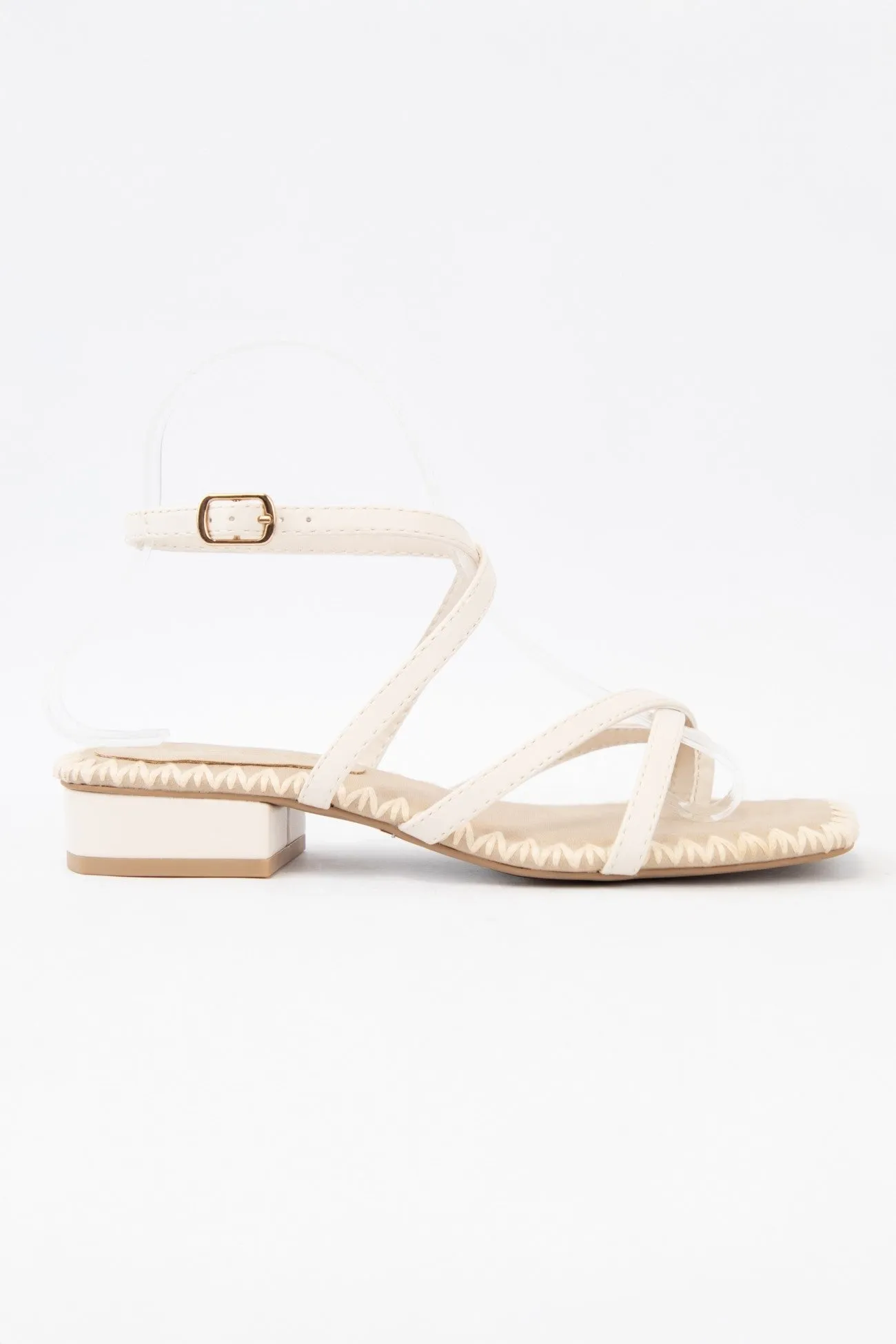 Cream Redial Stitched Edge Cross Strap Sandals