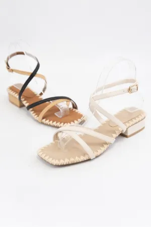 Cream Redial Stitched Edge Cross Strap Sandals