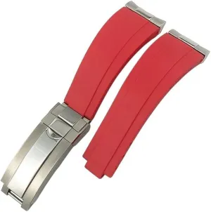 Curved End Metal Link Rubber Watchband 20mm for Daytona GMT Slide Lock Buckle Submariner Silicone Sport Watch Strap