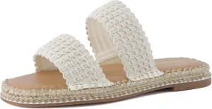 CUSHIONAIRE Bhendi Women’s Espadrille Slide Sandal – Faux Leather Double Strap with Jute-Wrapped Sole & Cushioned Footbed