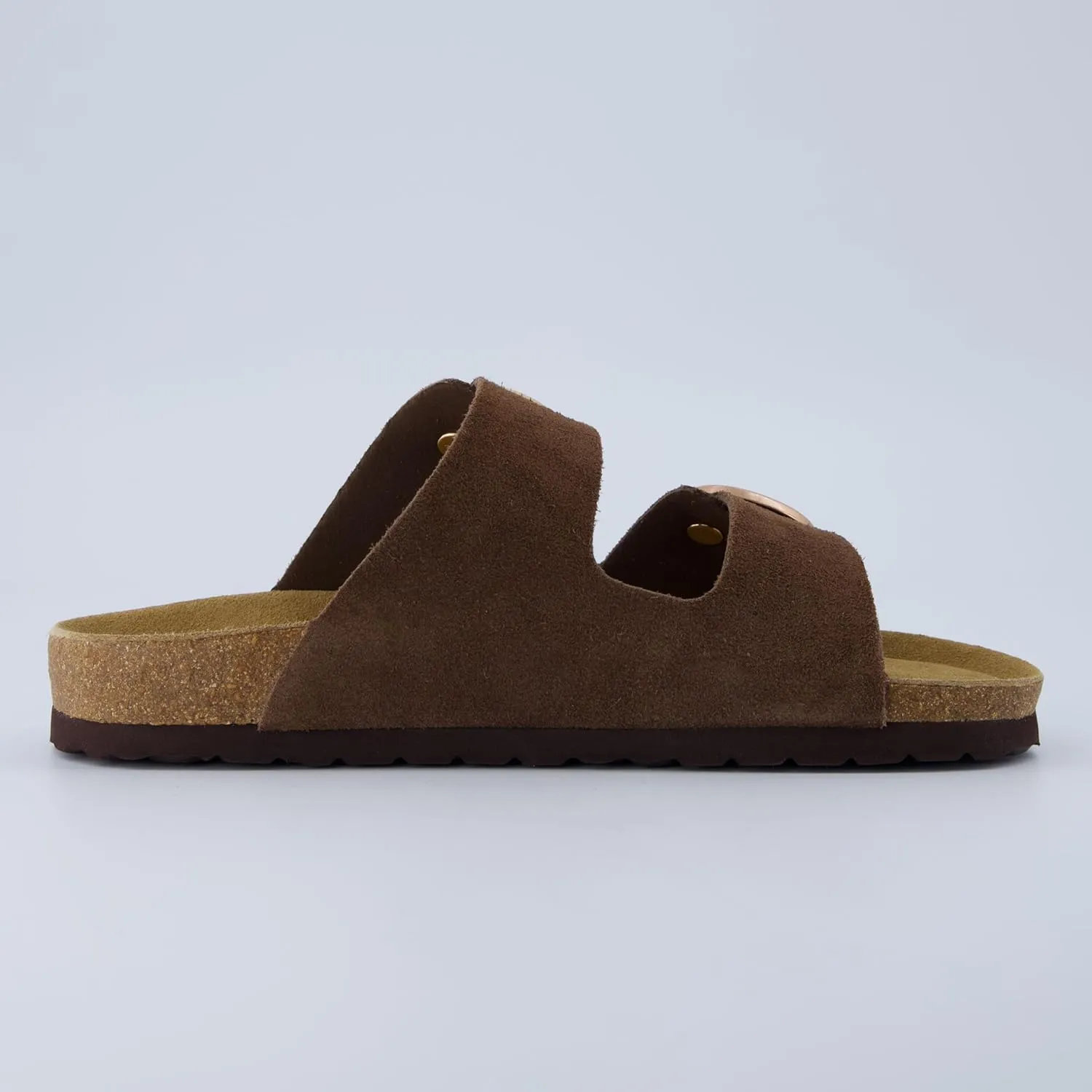 CUSHIONAIRE Legacy Cork Footbed Sandals for Women – Leather Double Strap Slides with Adjustable Buckles   Memory Foam